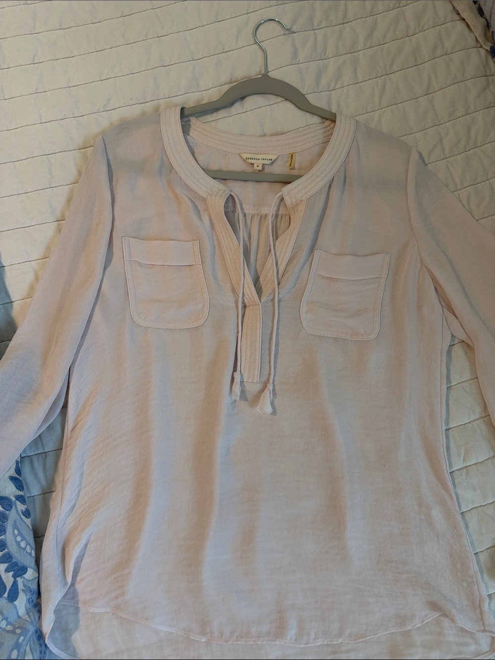 Rebecca Taylor Pale Pink Tie-Front Pocket  Blouse Sz 8